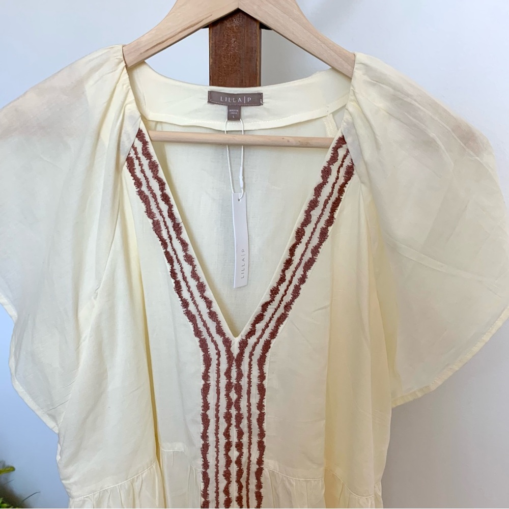 NWT Lilla P Flutter Sleeve Tiered Dress in Ecru - Picture 8 of 15